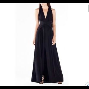 BCBG deep v open back black gown size 8